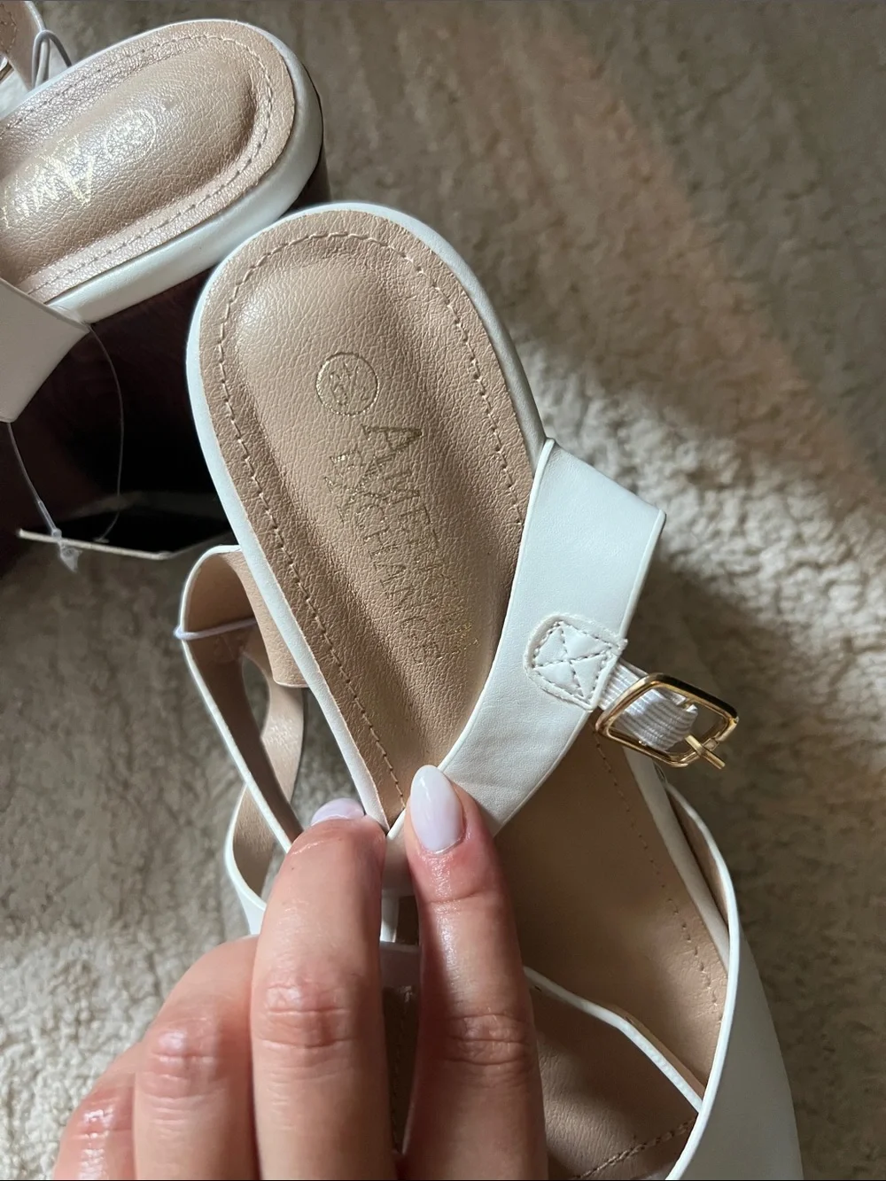 American Exchange White Platform Sandal with Gold Studs
